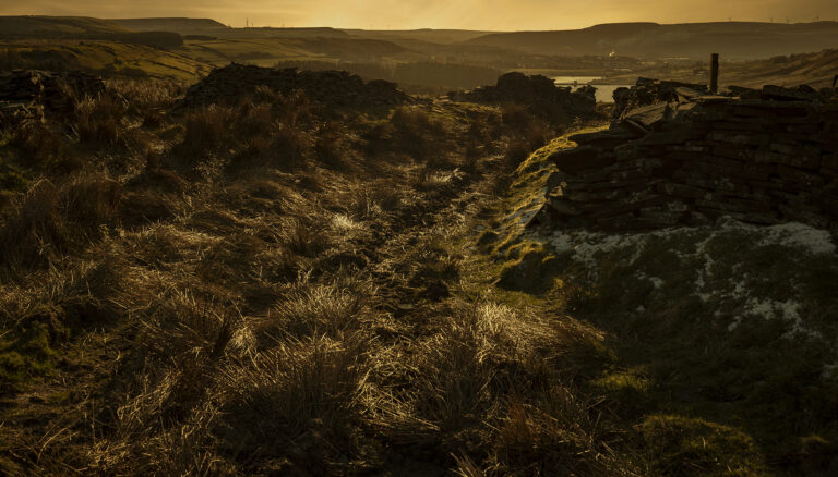 Winter sun bathes the Grane Road hills in warm light on a very cold early morning.  Minus 4c but superb vivid colours brought to life by the sharp light.