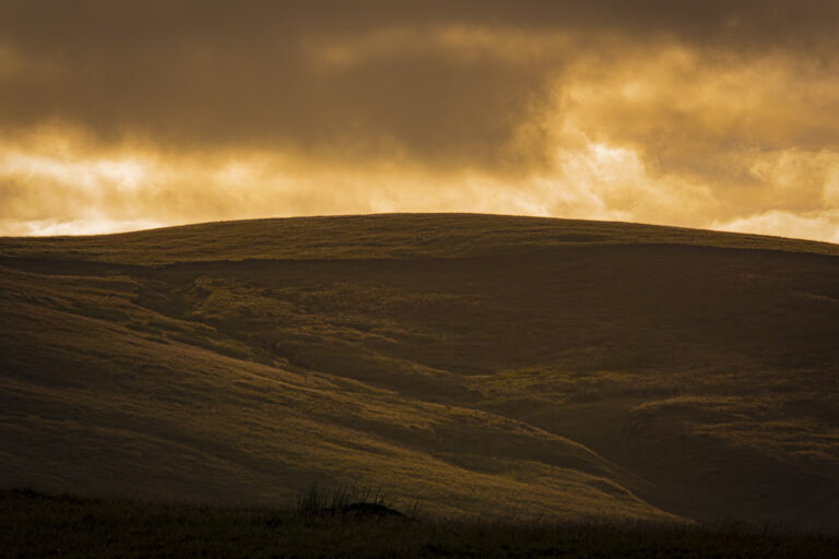 Pendle Hill on a spring morning.  The sun is still low in the sky with its warm light picking out the details of the landscape.  The weather and light changes very quickly which is always the challenge.